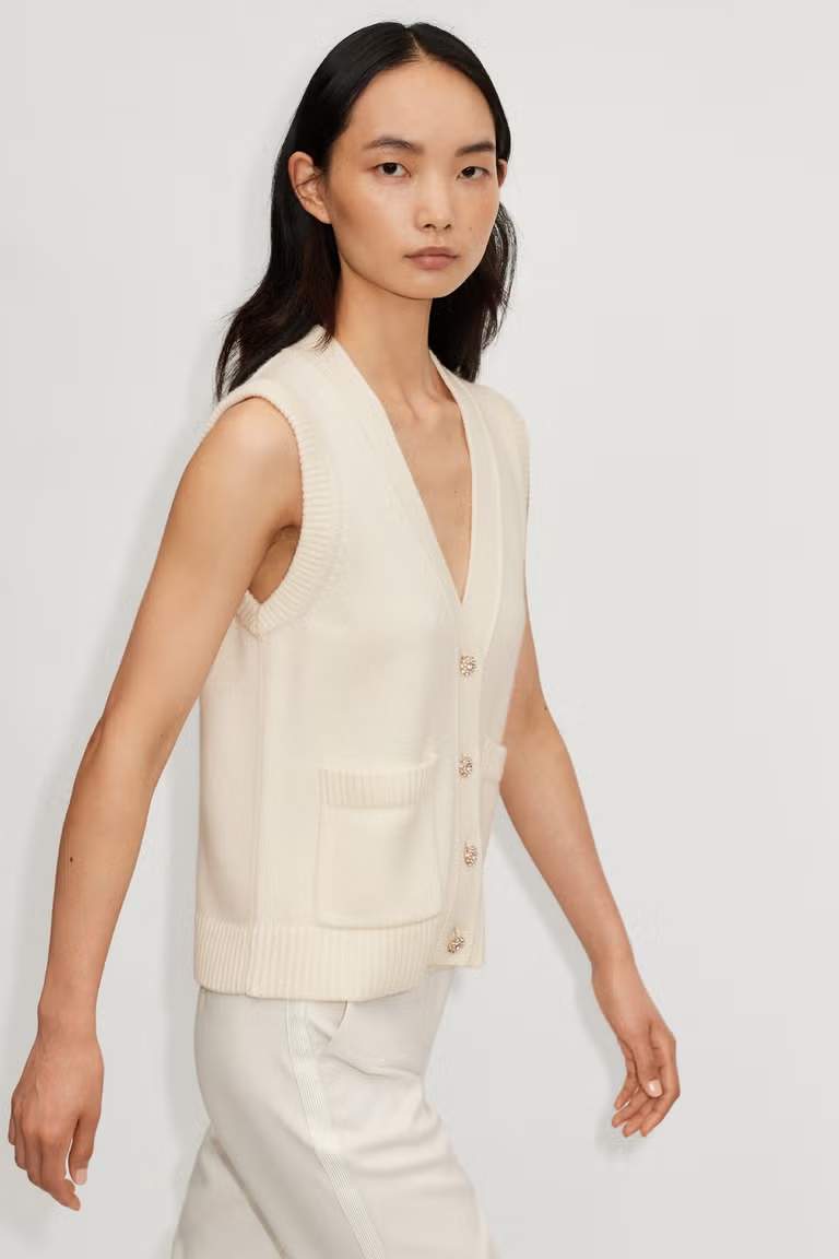Merino Cashmere Gem Button Vest
